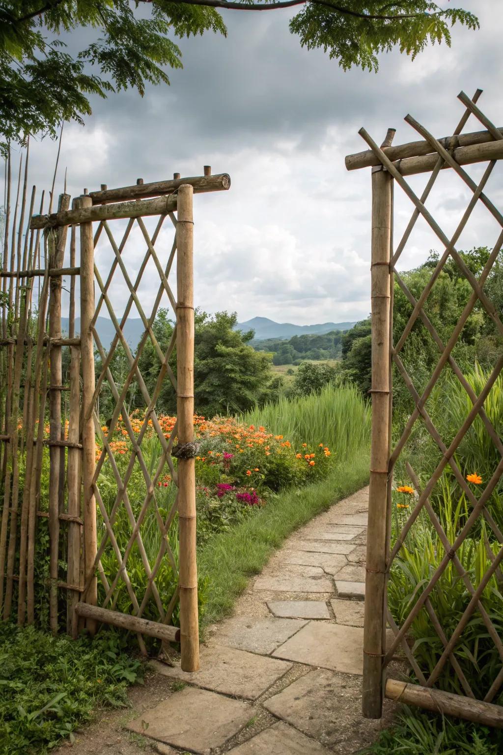 A bamboo entrance embracing sustainability.