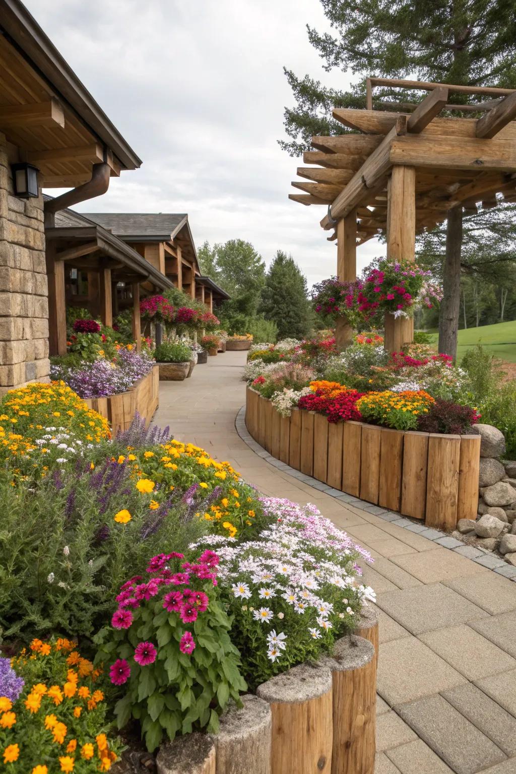 Wooden features add rustic charm and warmth to this garden.