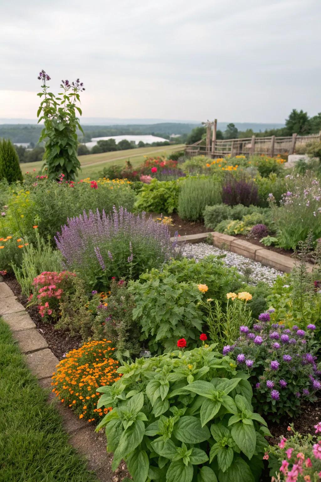A food garden mixing beauty with practicality.