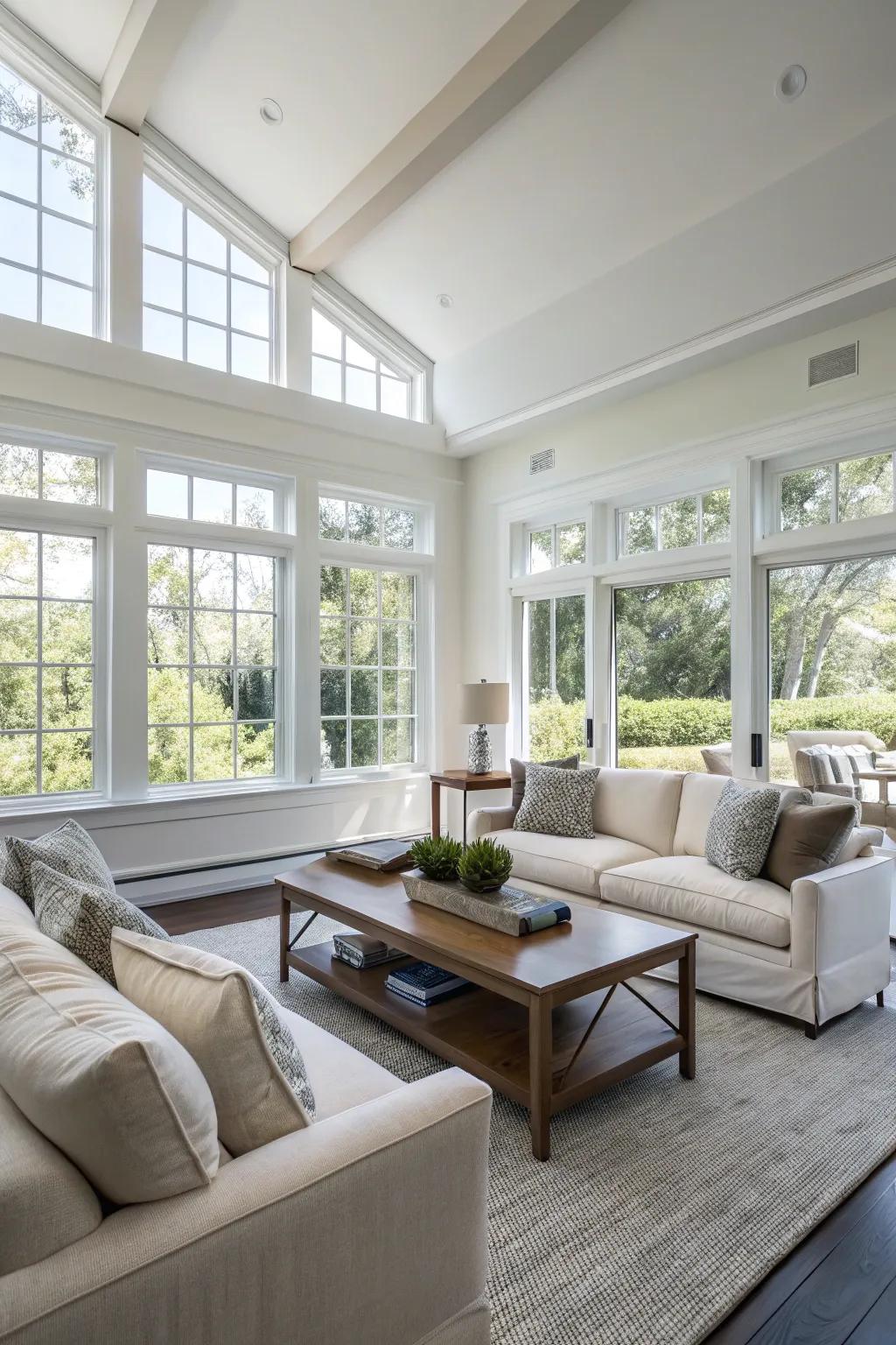 The visual space of your living room is expanded by low furniture.