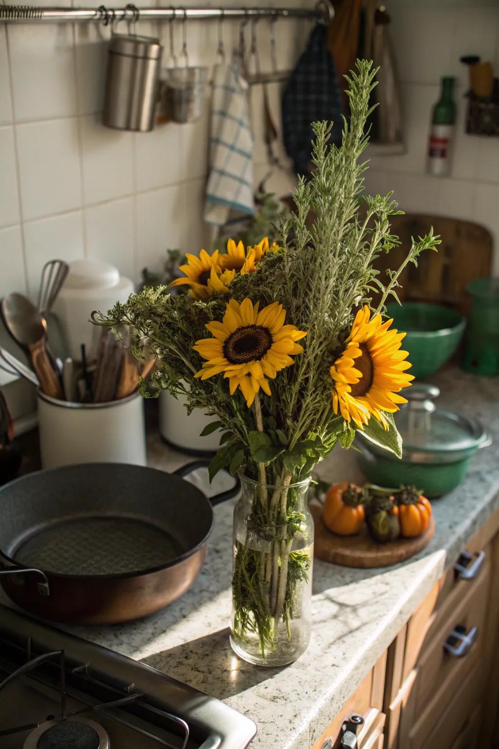 Sunflowers and fragrant herbs make for a pleasurable and sweet-smelling blend.