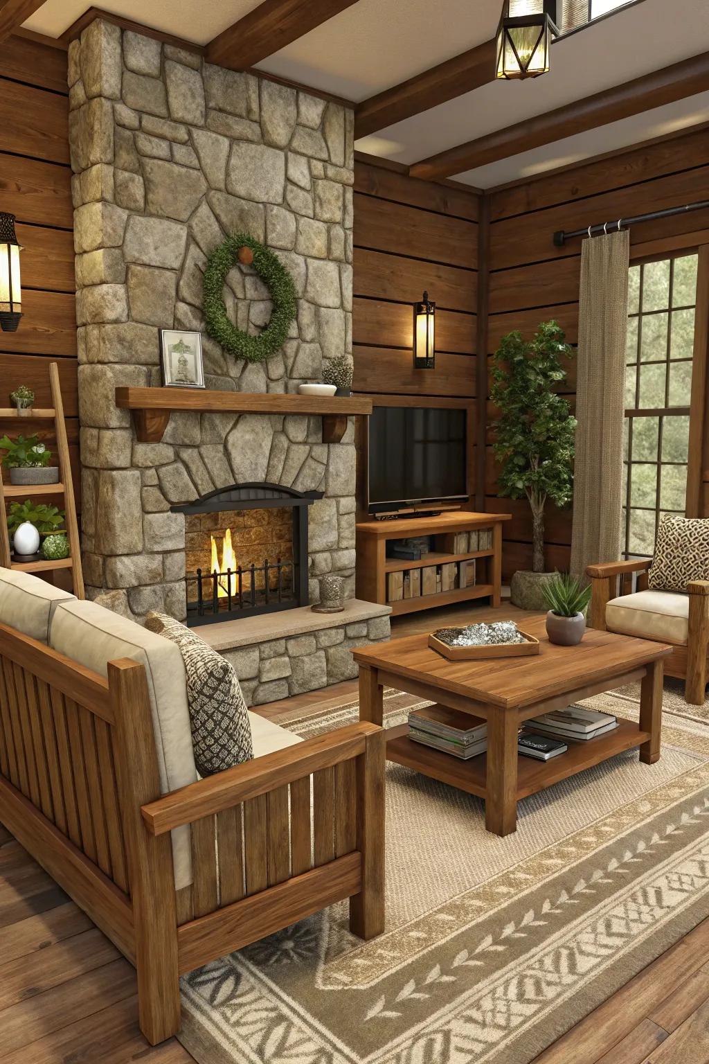 Introduce warmth using natural textures within your Sims 4 lounge.