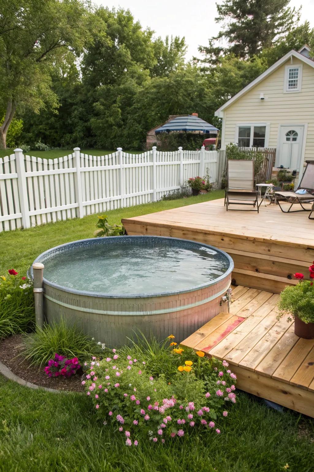 A fashionable water trough pool delivering budget-friendly charm.