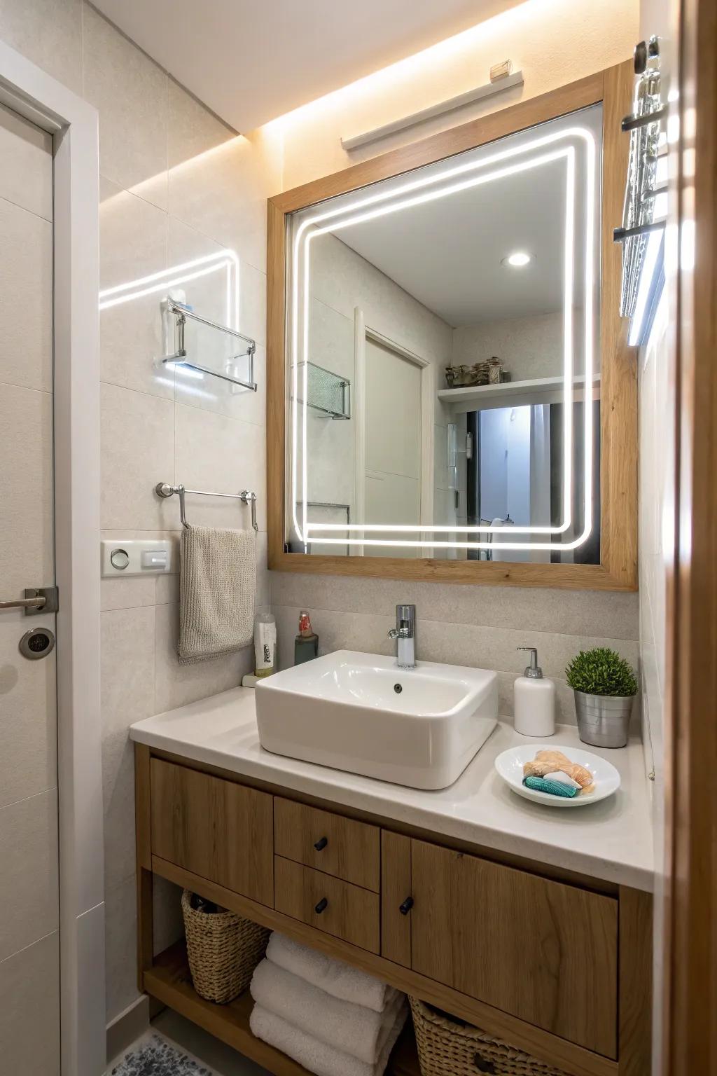 LED mirror offering both style and functionality.