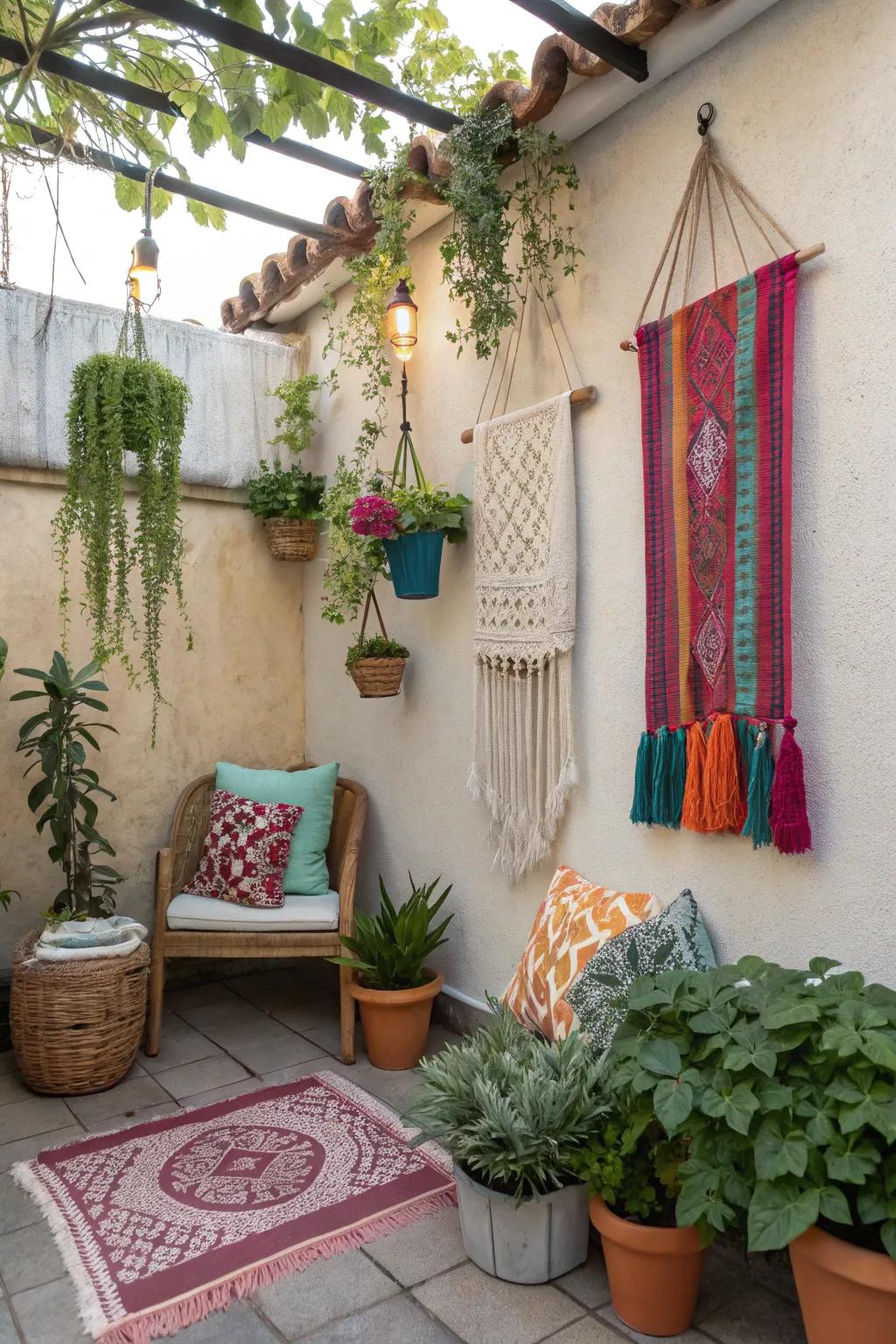 Macramé details add texture and a handmade feel.