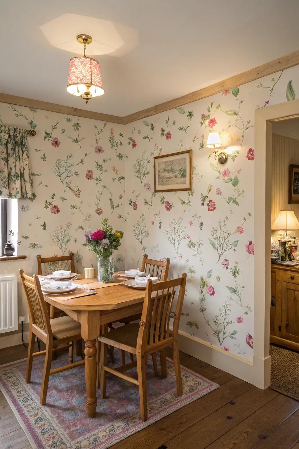 A mural or wallpaper adds visual intrigue.