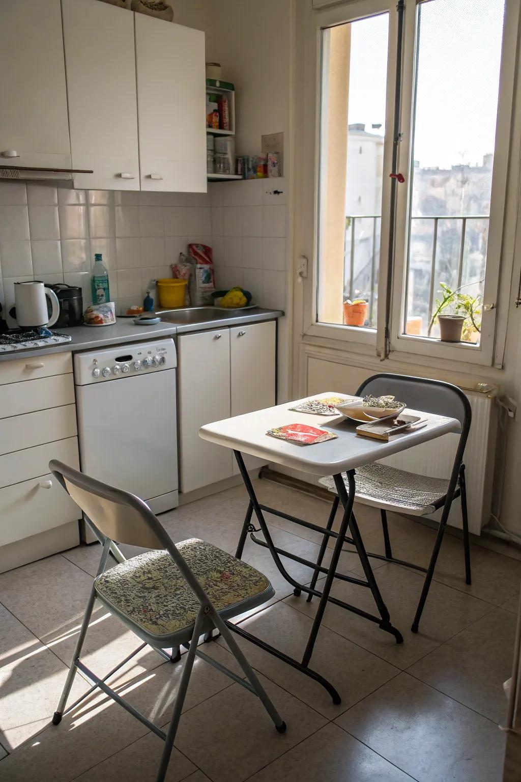 Foldable furniture offers flexibility.