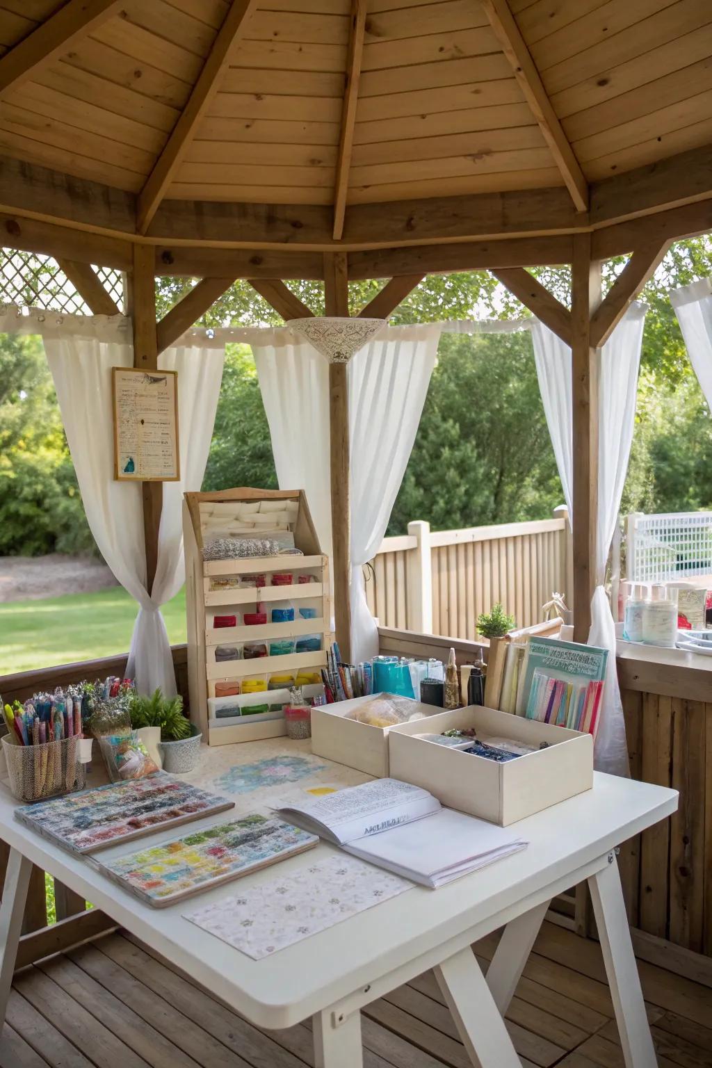 Unleash your creativity in a gazebo craft corner.