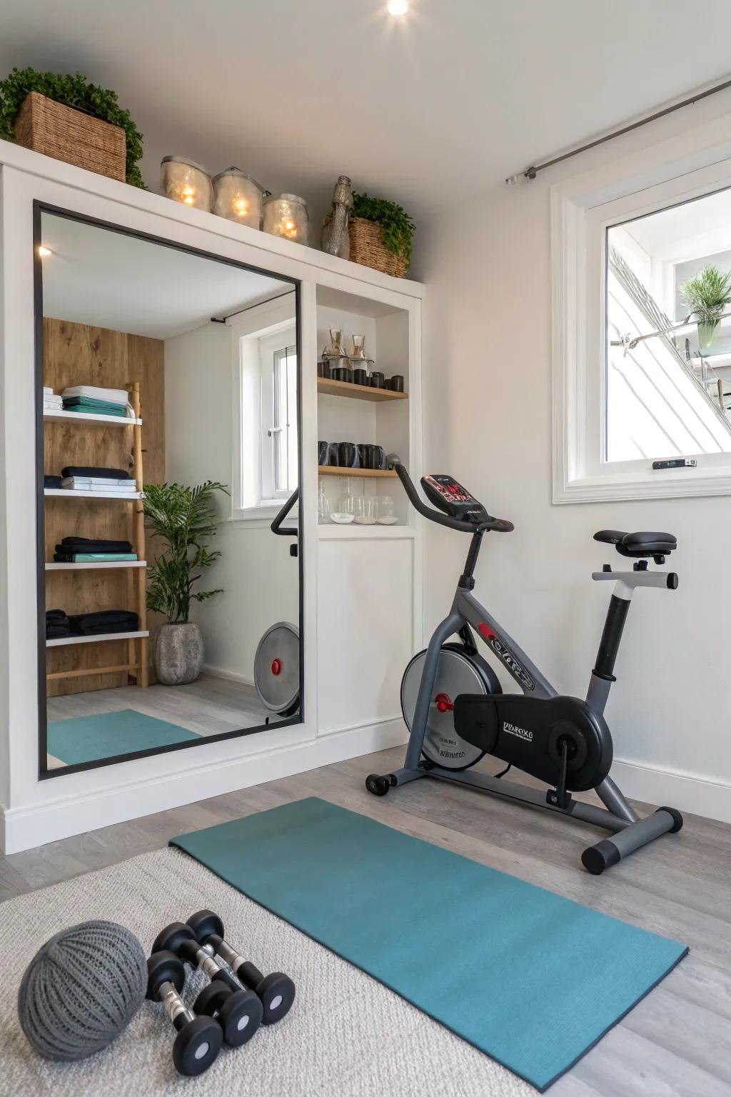 A small training bicycle provides effective cardio without using up too much room.