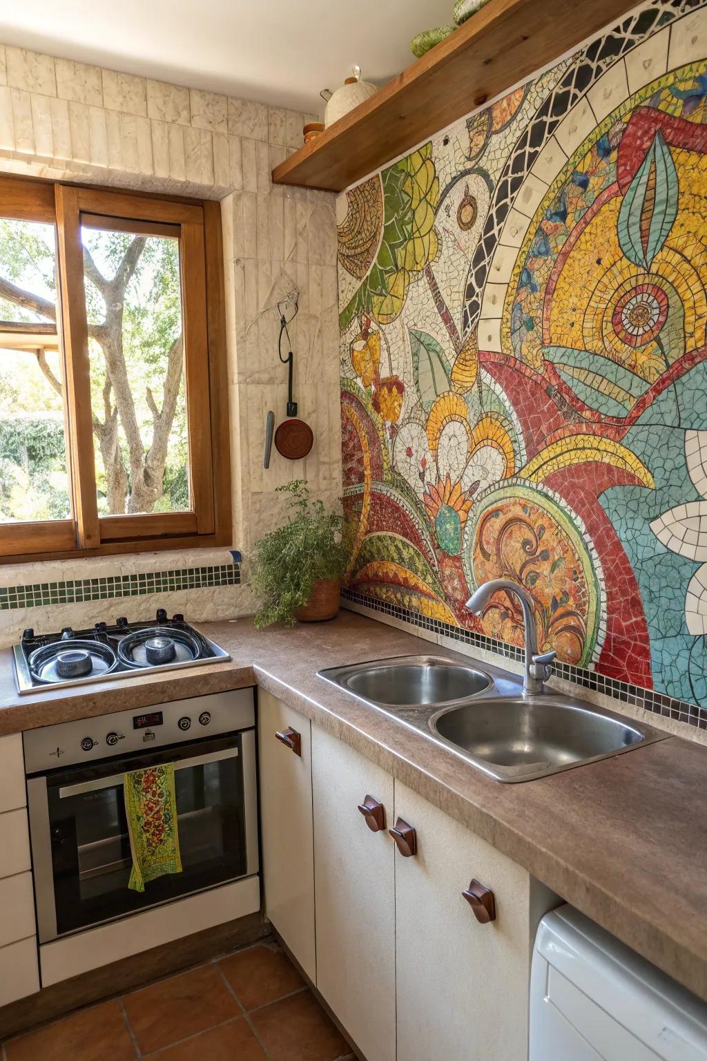 Transform your cooking area into an artistic piece with a patterned backsplash.