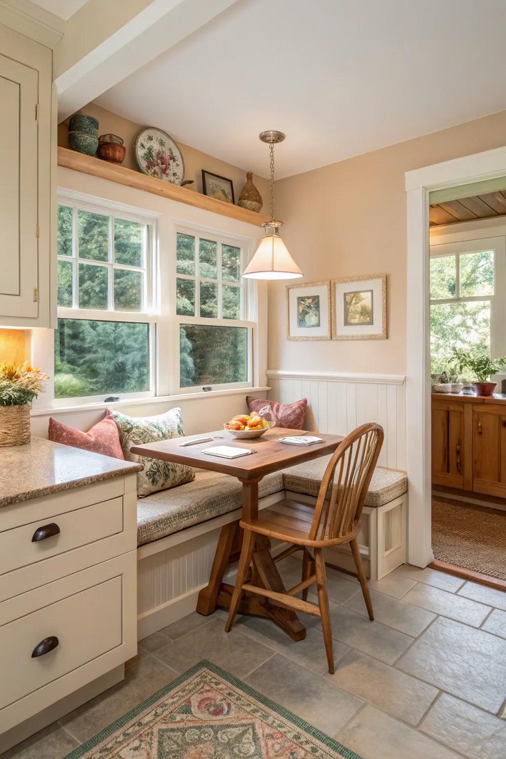 A breakfast nook enhances charm and practicality in your kitchen.
