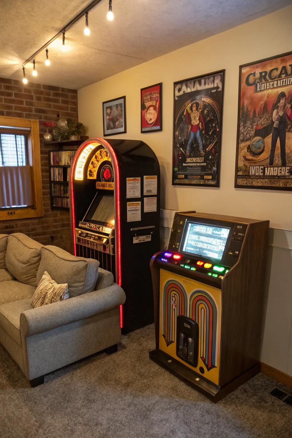 Game machines and a music player from the past add a fun and nostalgic touch.