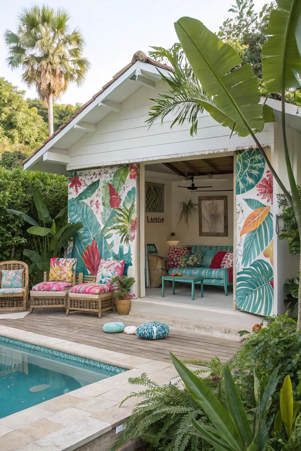 Escape to a vacation ambiance with tropical patterns and decor.