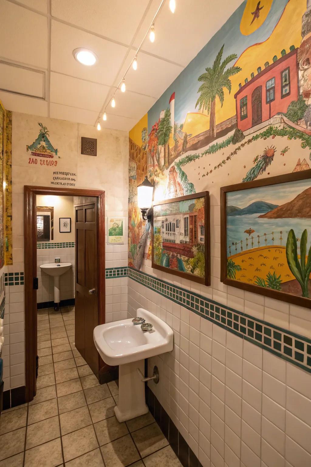 Art transforms restrooms into memorable spaces.