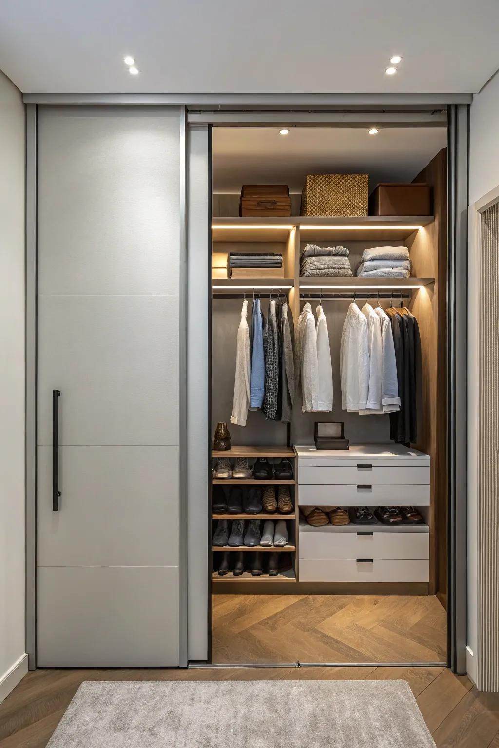 Sliding doors conserve area and introduce contemporary style.