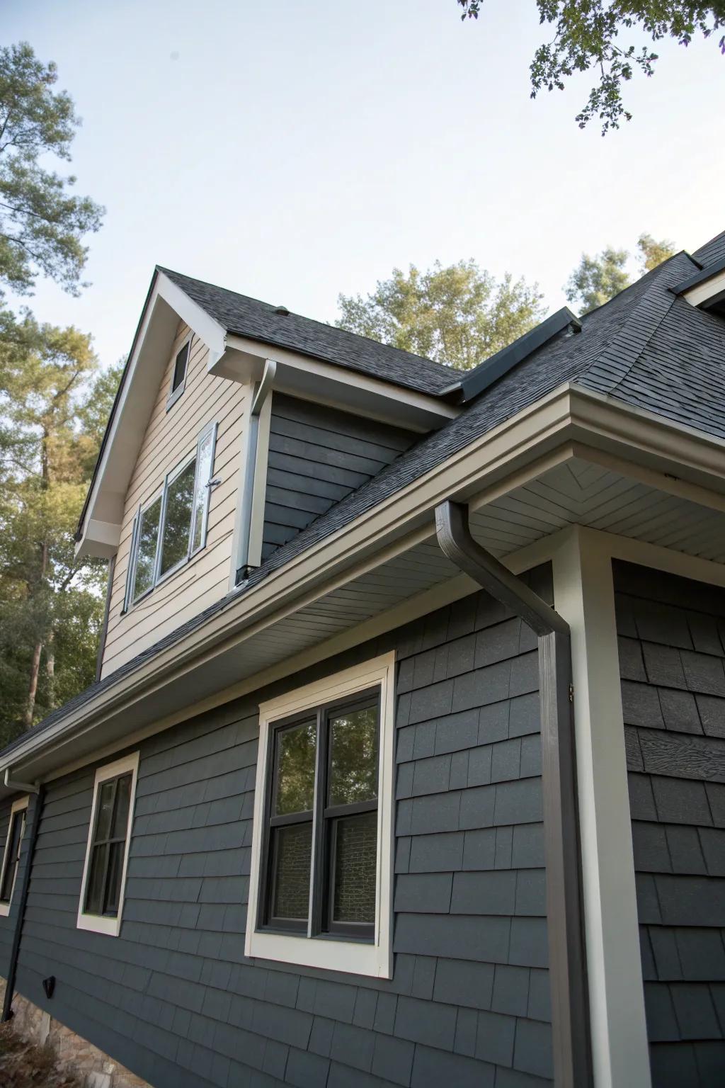 Dark gray soffit and fascia for a dramatic modern touch.