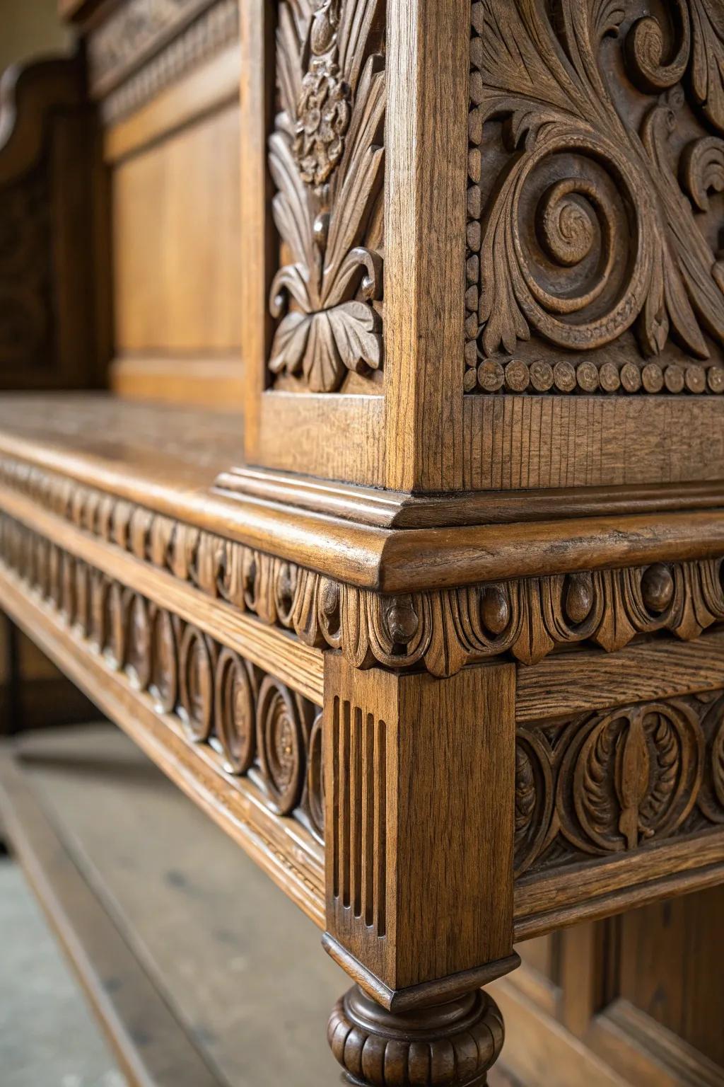 Intricate woodwork brings a sense of luxury and craftsmanship.