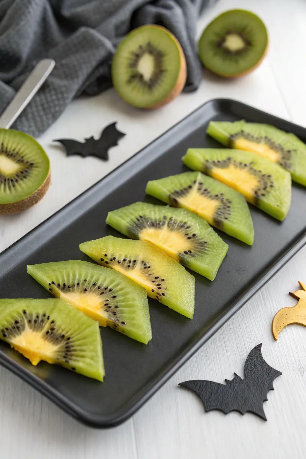 Winged fruit slices giving a touch of charm to eerie snacking.