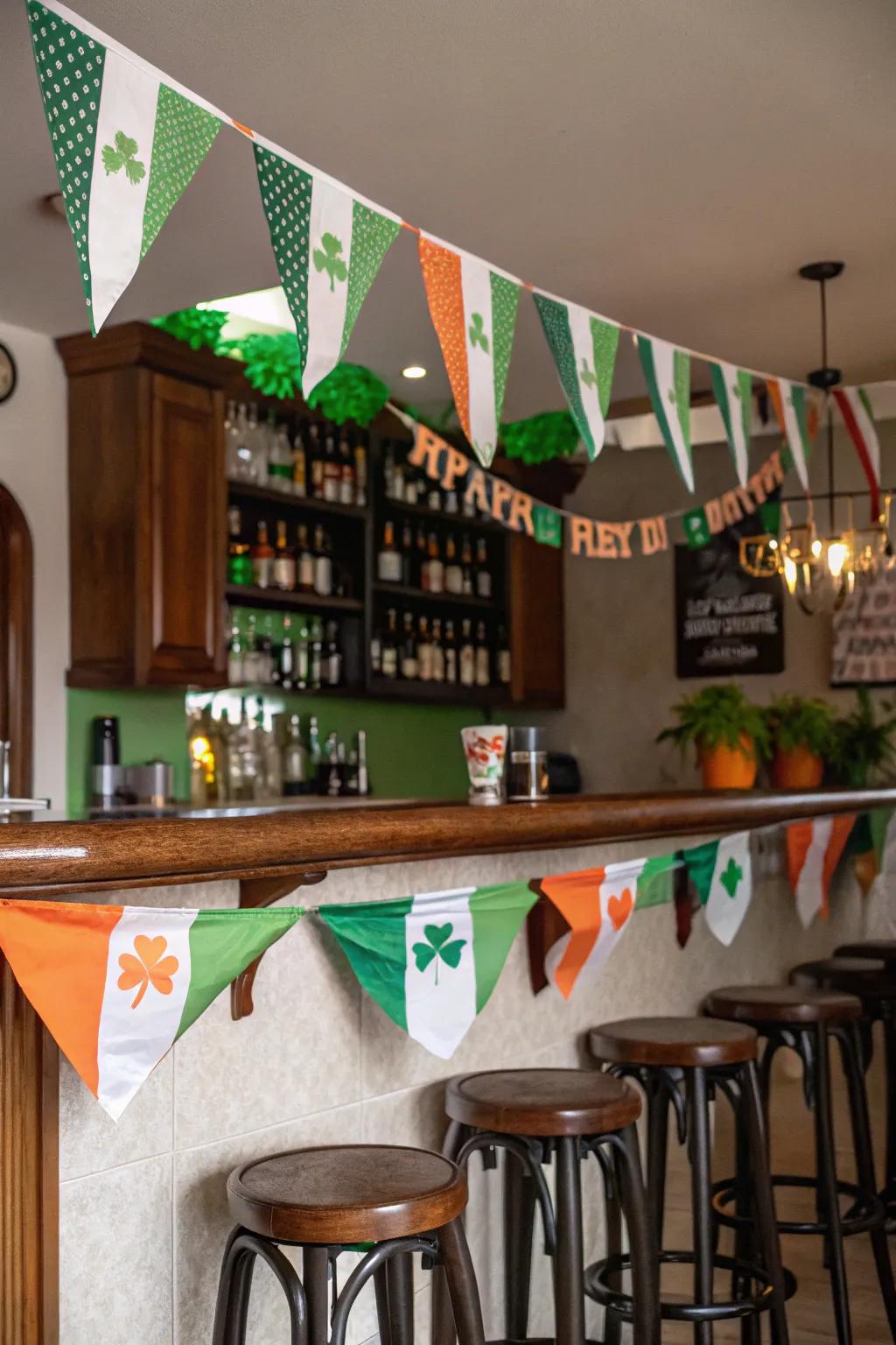DIY Irish flag bunting imparts a personal and patriotic element to your decor.