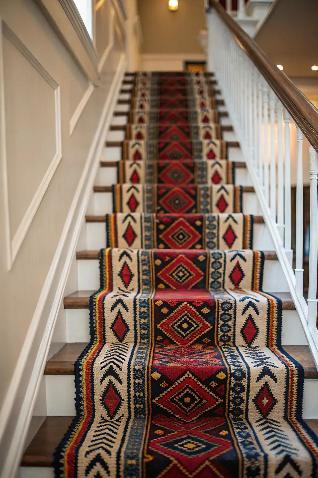 Dramatic patterns make the staircase a striking focal point.