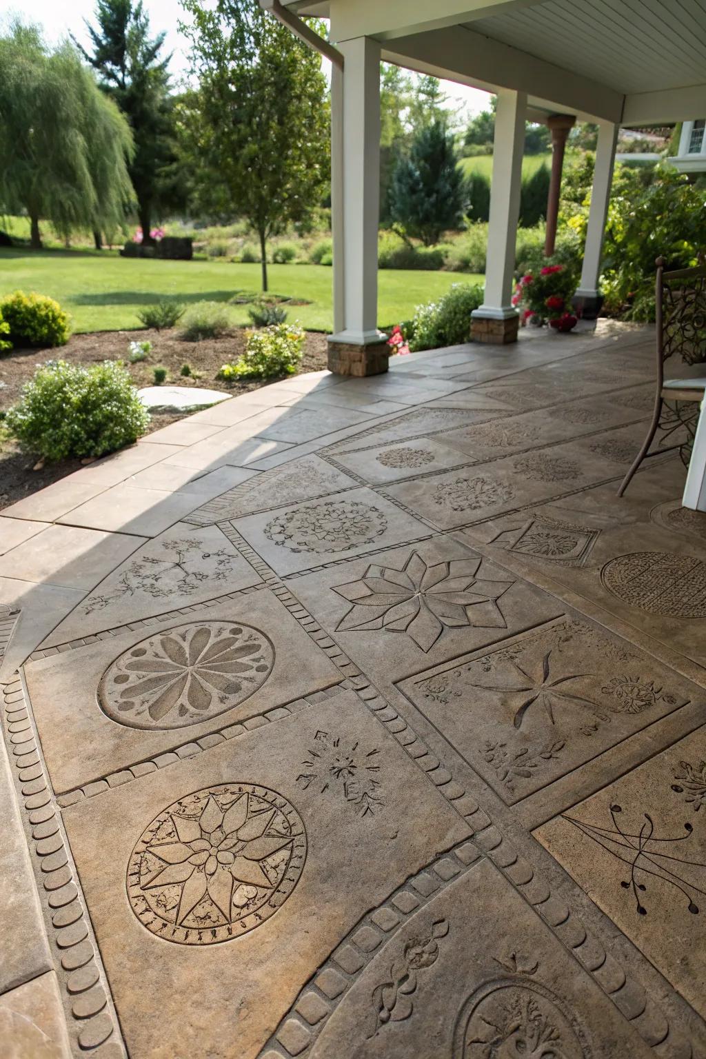 Unique patterns add personality to the stamped concrete patio.