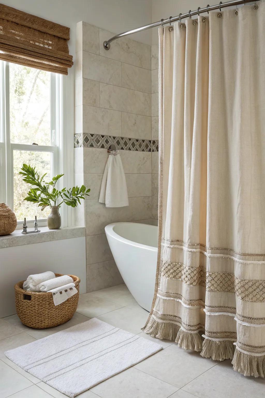 Eco-responsible shower curtains merge style with sustainability.