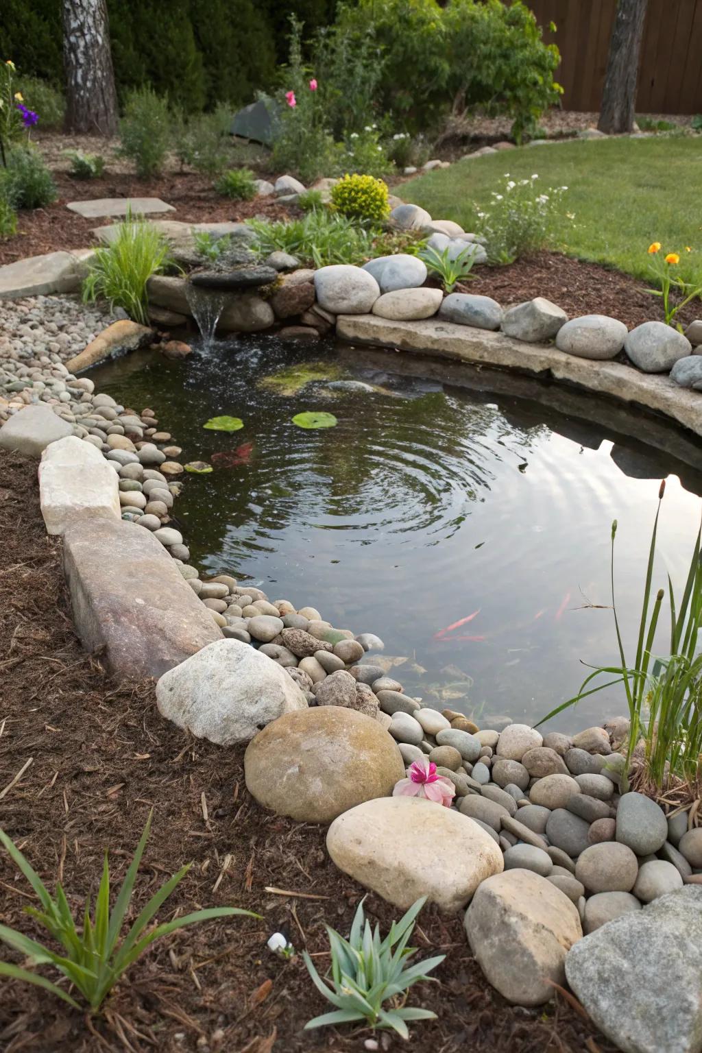 Frame your pool exquisitely with stones and mulch.