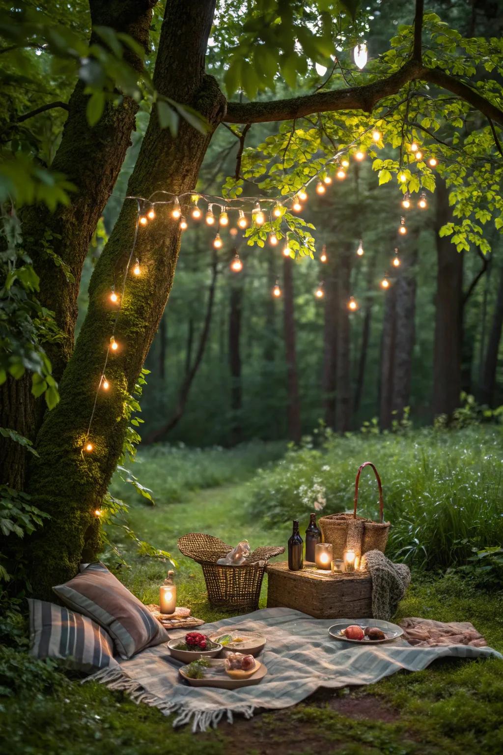 An enchanted forest excursion featuring a serene and magical atmosphere.