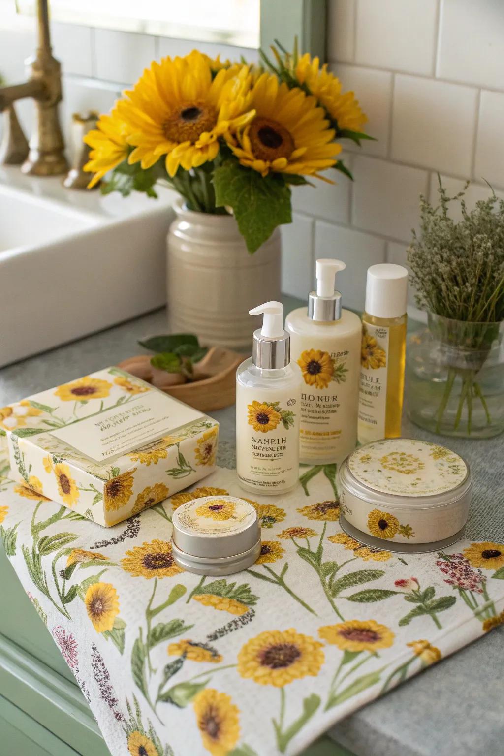 Sunflower beauty items for radiant glow.
