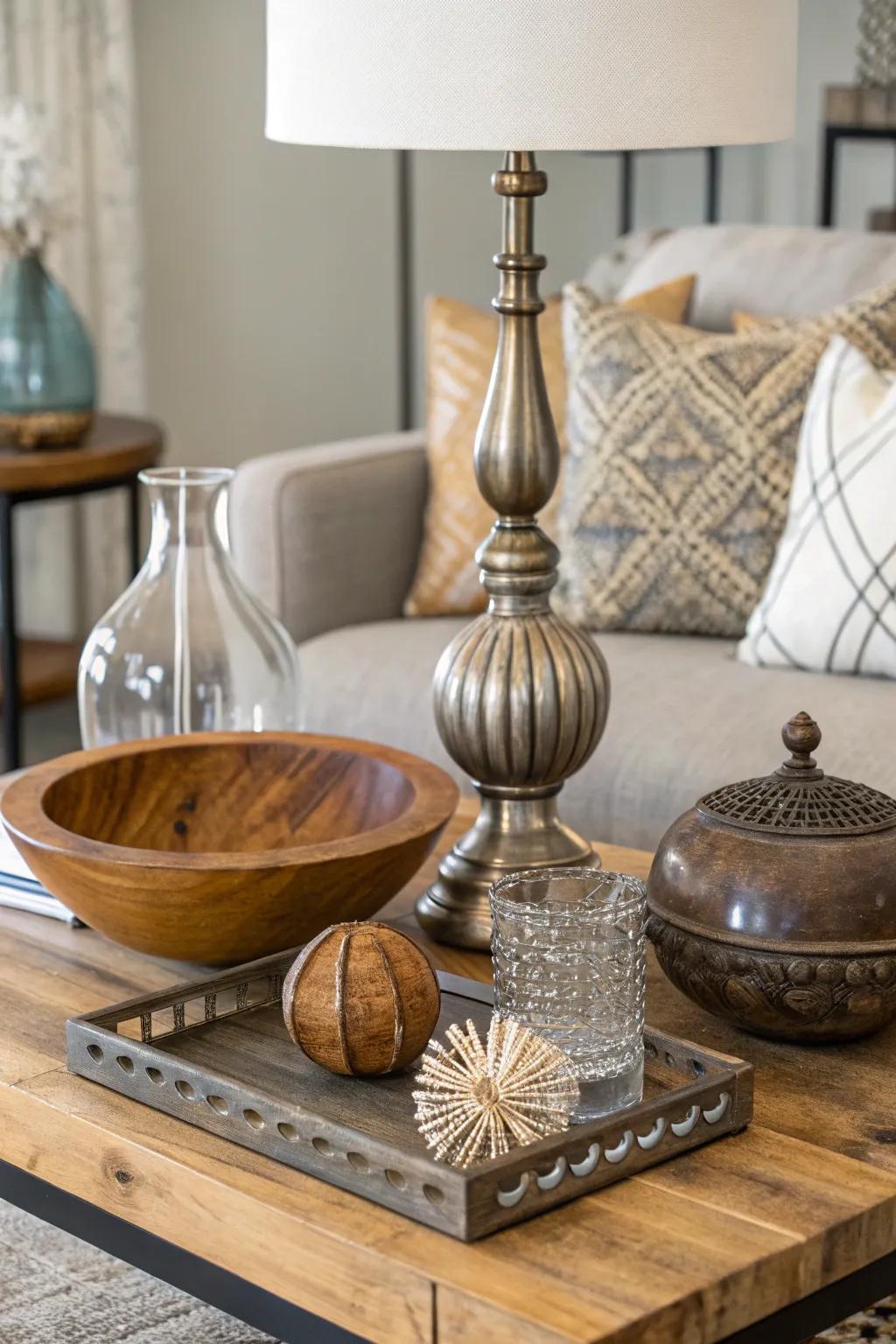 Combining materials establishes a display that is visually appealing and rich in texture.