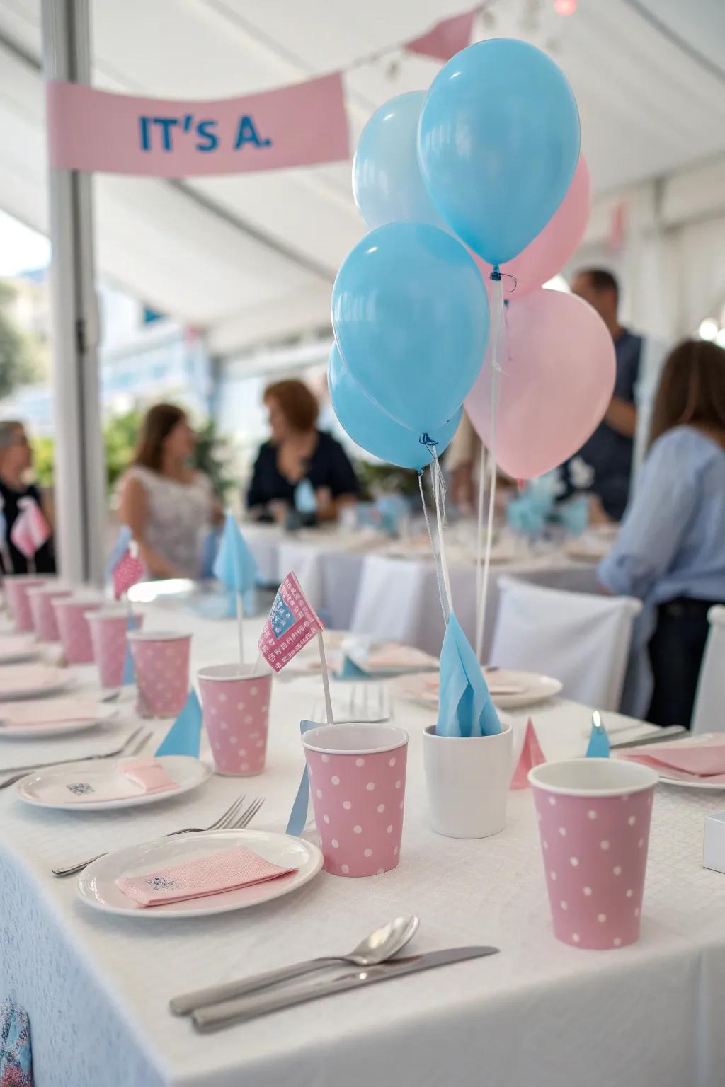 Customized placement designs add a special touch to your gender reveal gathering.