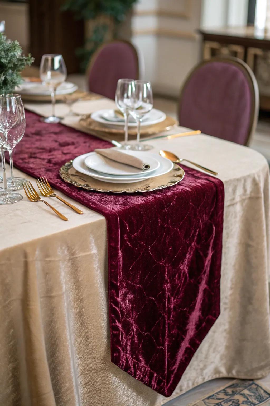 Velvet table runner for a touch of luxury and sophistication.