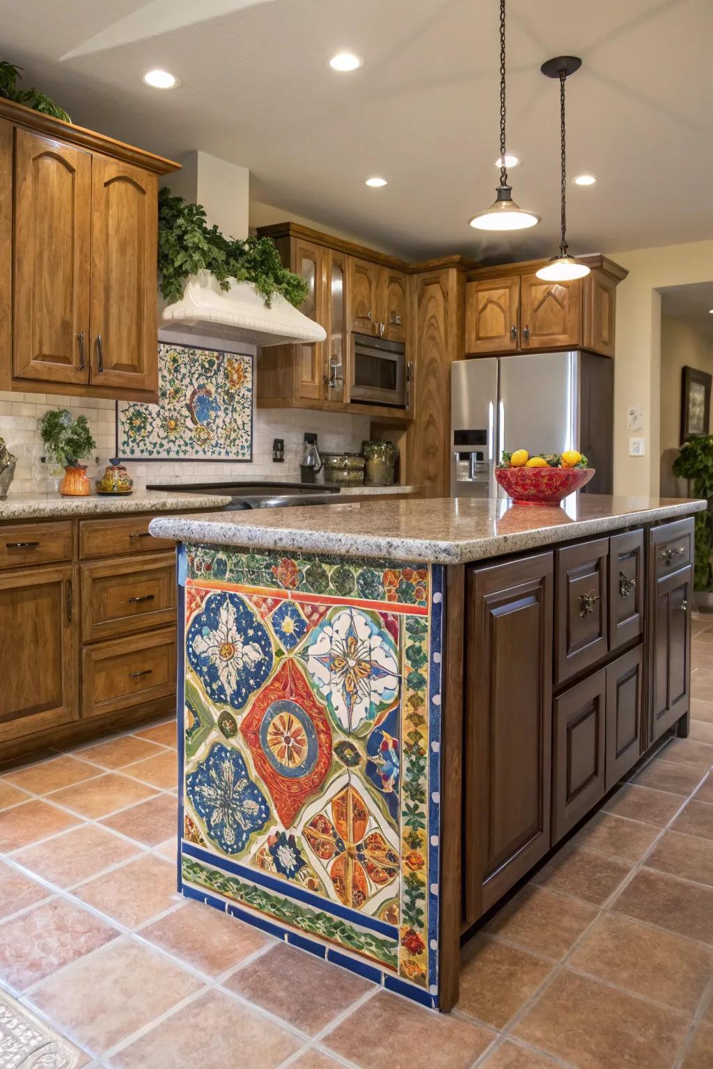 Change your kitchen central island with the beauty of Majolica mosaics.