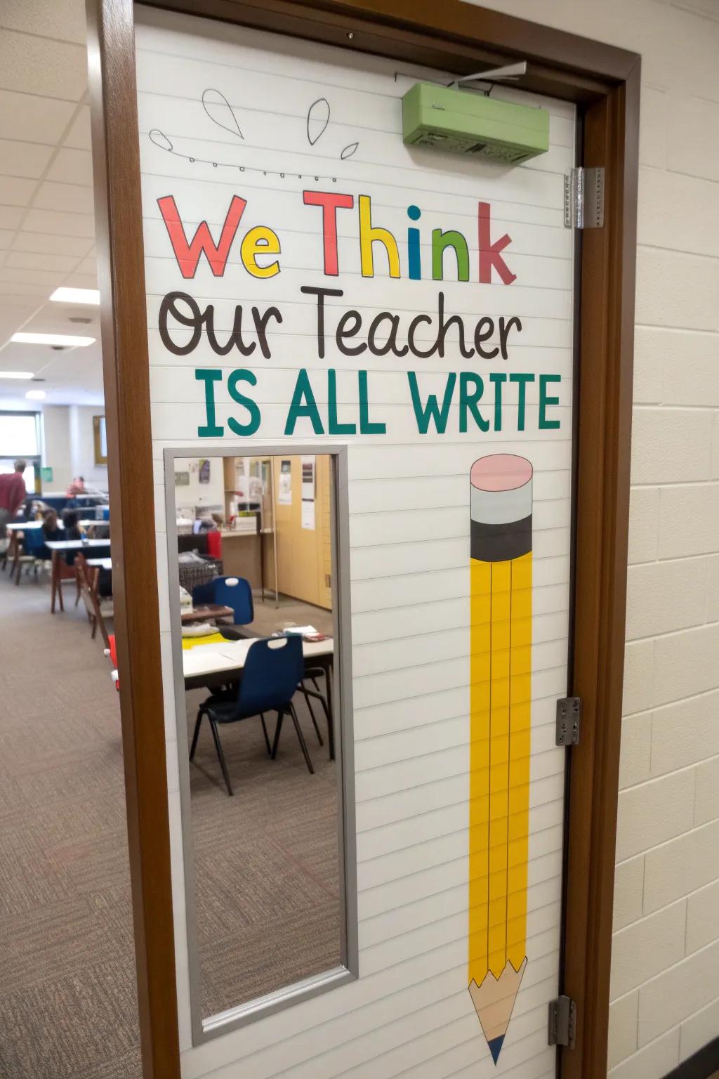 Celebrate scripting and creativity with a notepad-themed door.