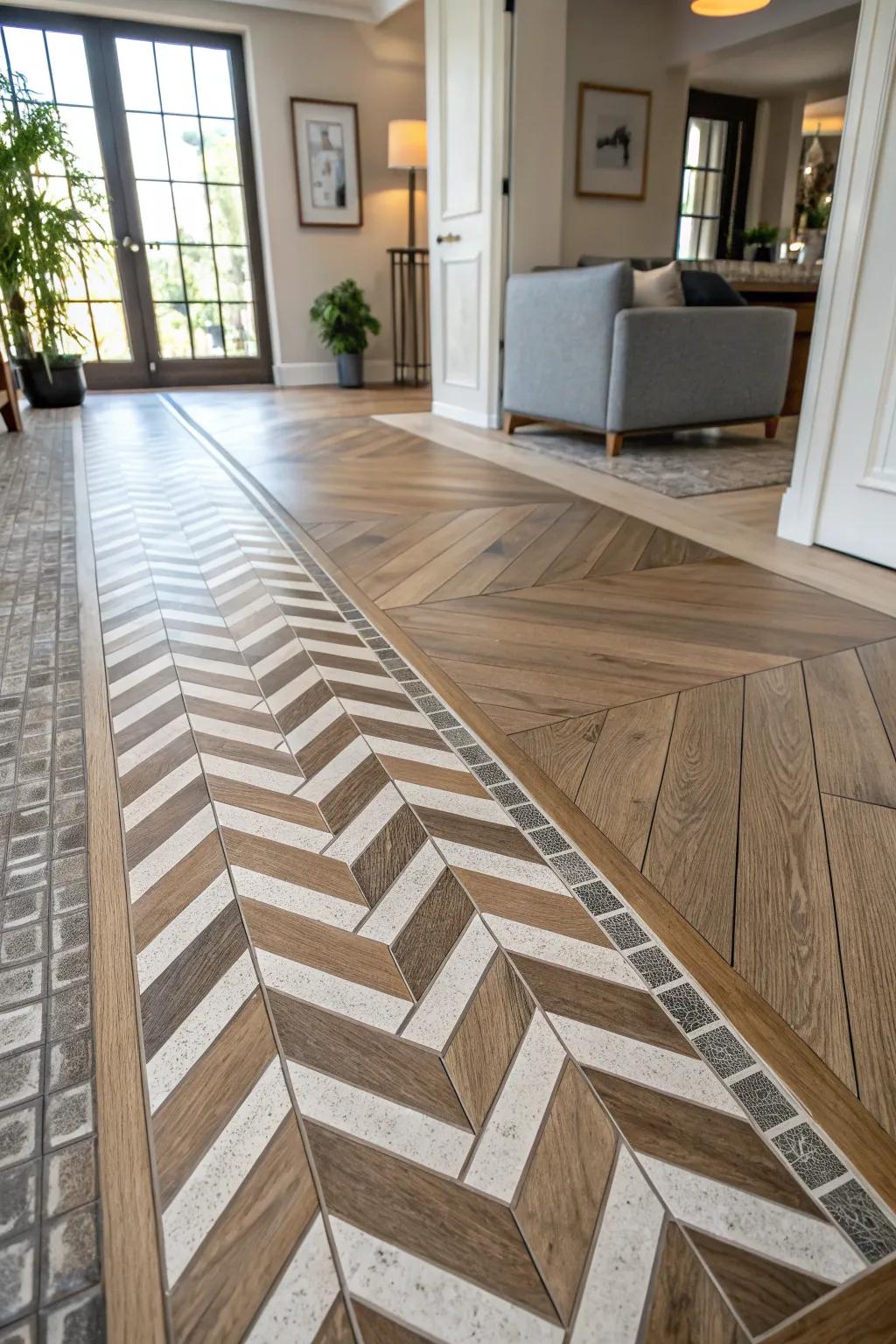 Diagonal tiles present a bold shift to timber flooring.