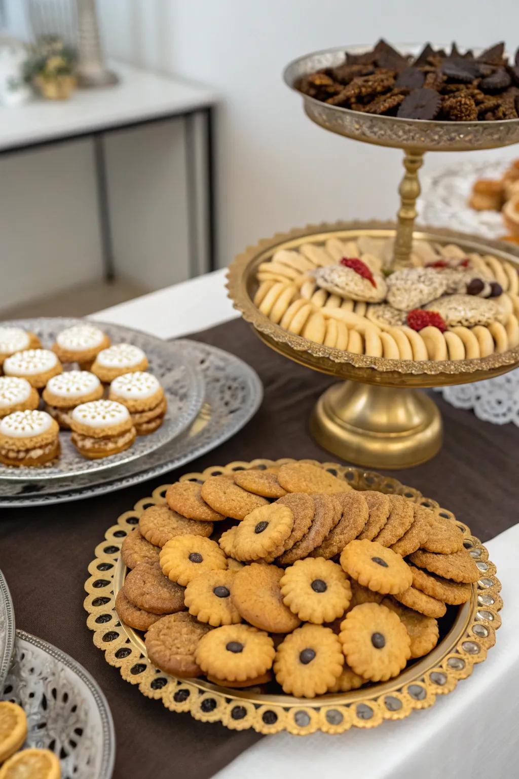 Biscuit selection presented on refined platters.