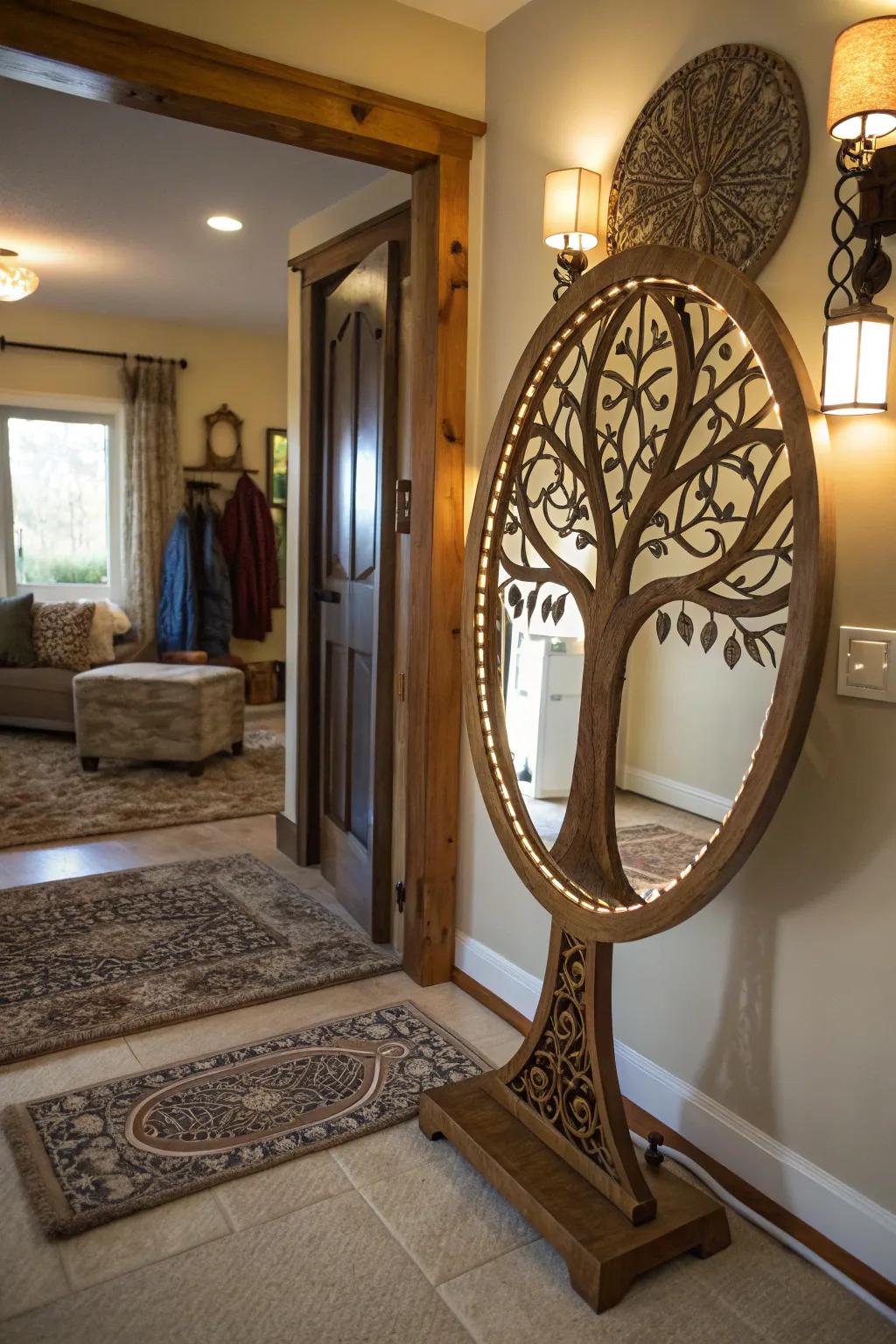 An Arbor Vitae mirror reflects light in an inviting entryway.