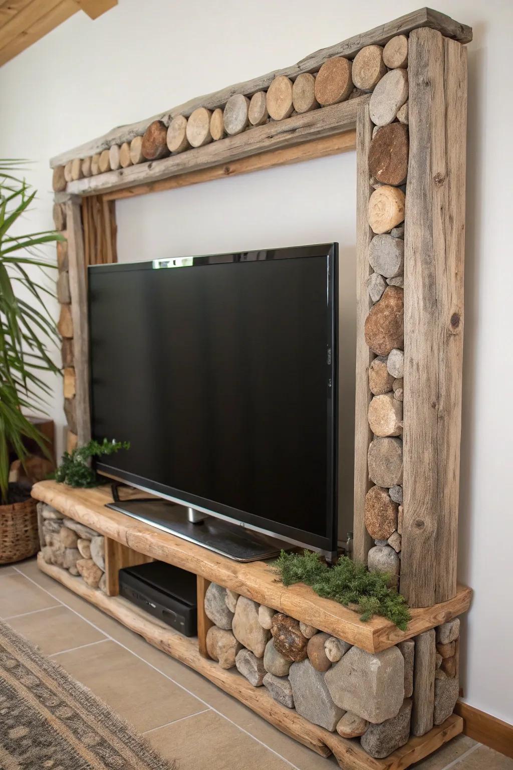 Bring the outside in with a nature-themed TV surround.
