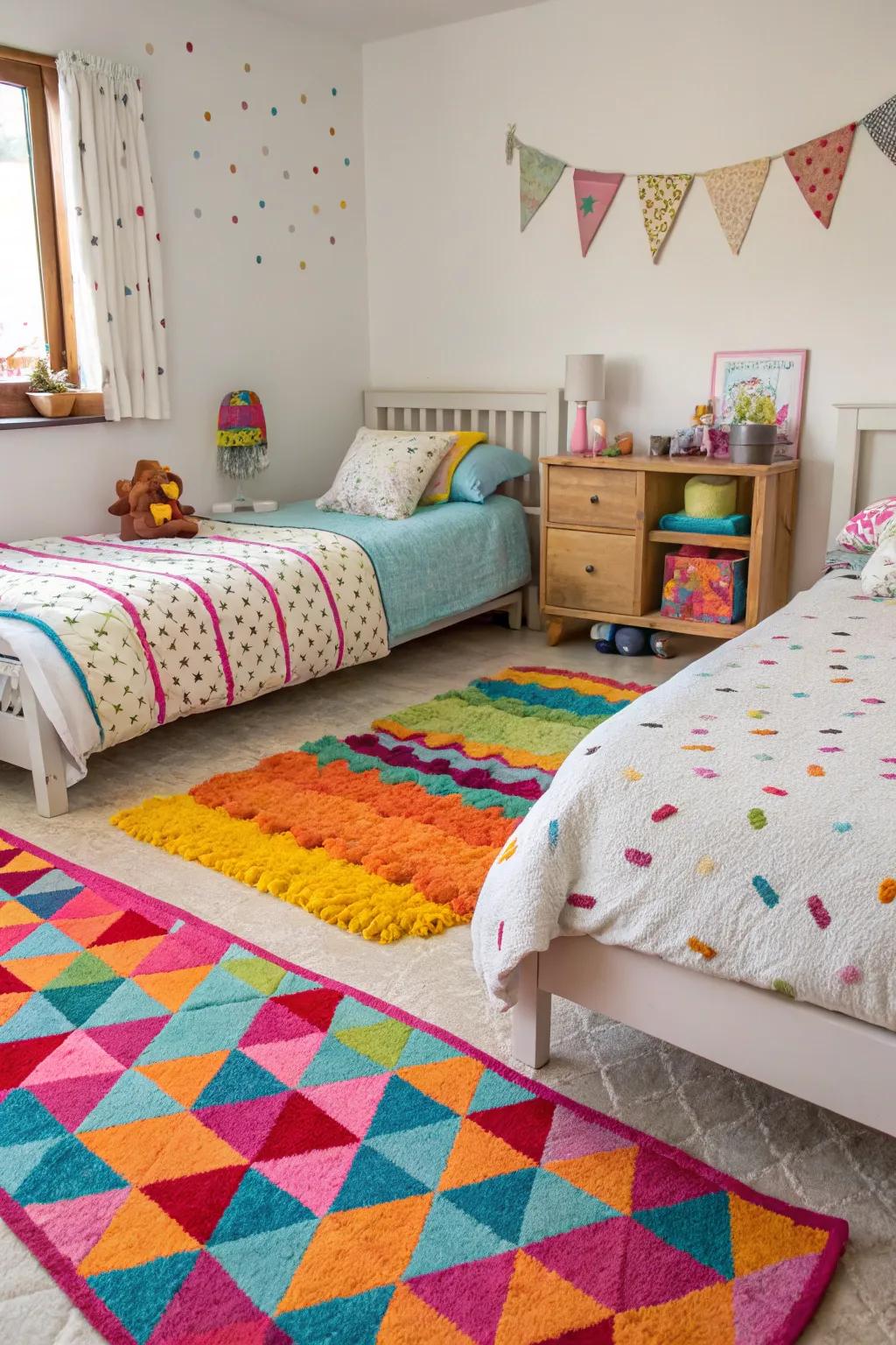 Colorful rugs are the perfect way to enhance the warmth and inject a fun element into any space.