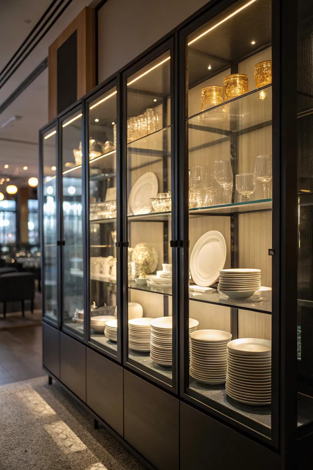 Accent lighting highlights display cases beautifully.