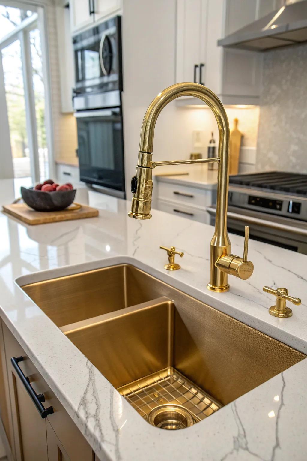 A chic set featuring an undermount sink and a stylish pull-down sprayer tap.