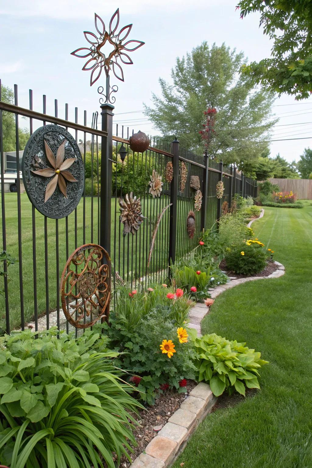 Art pieces add charm to your fence.
