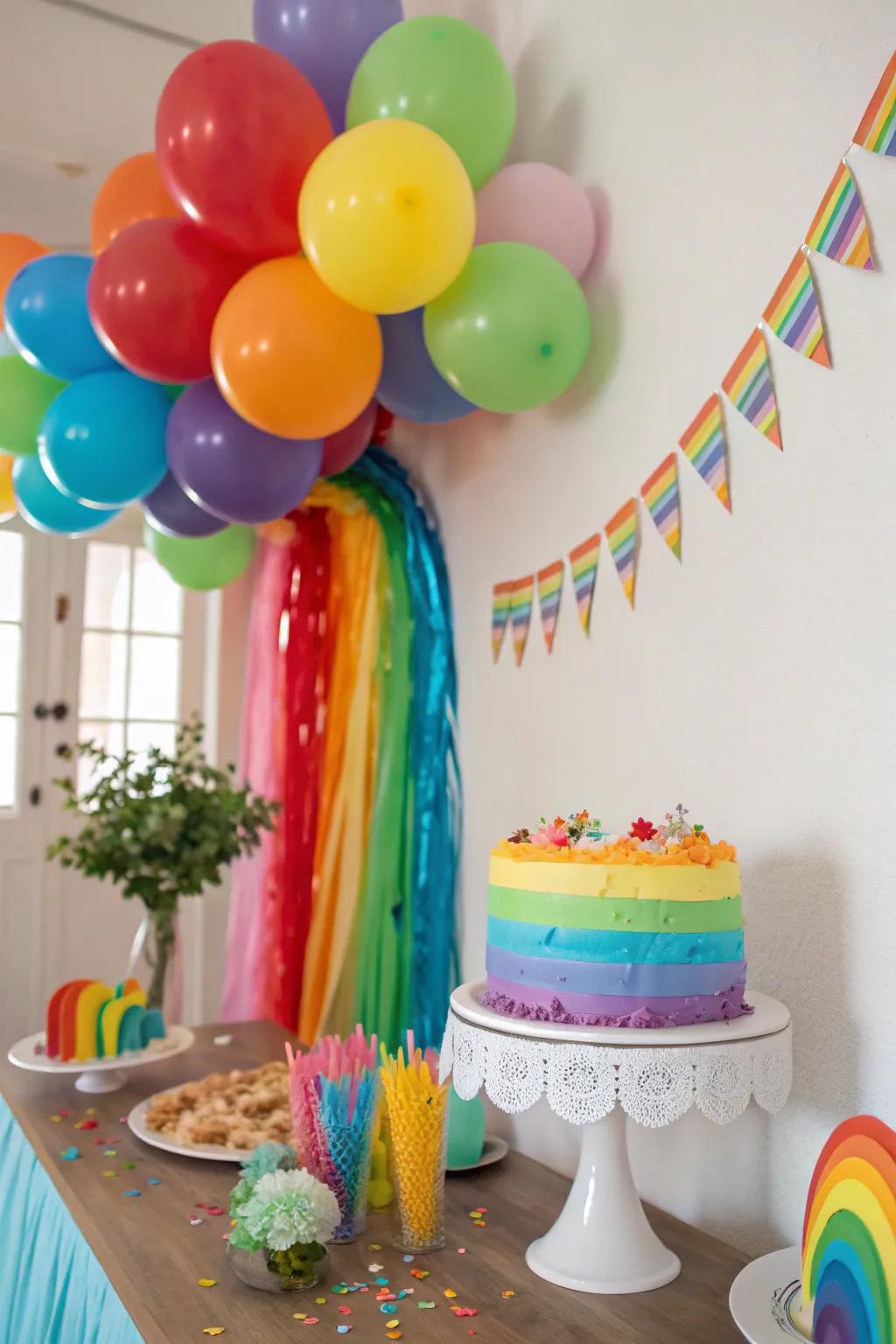 Brighten the party with an explosion of rainbow colors and joy.