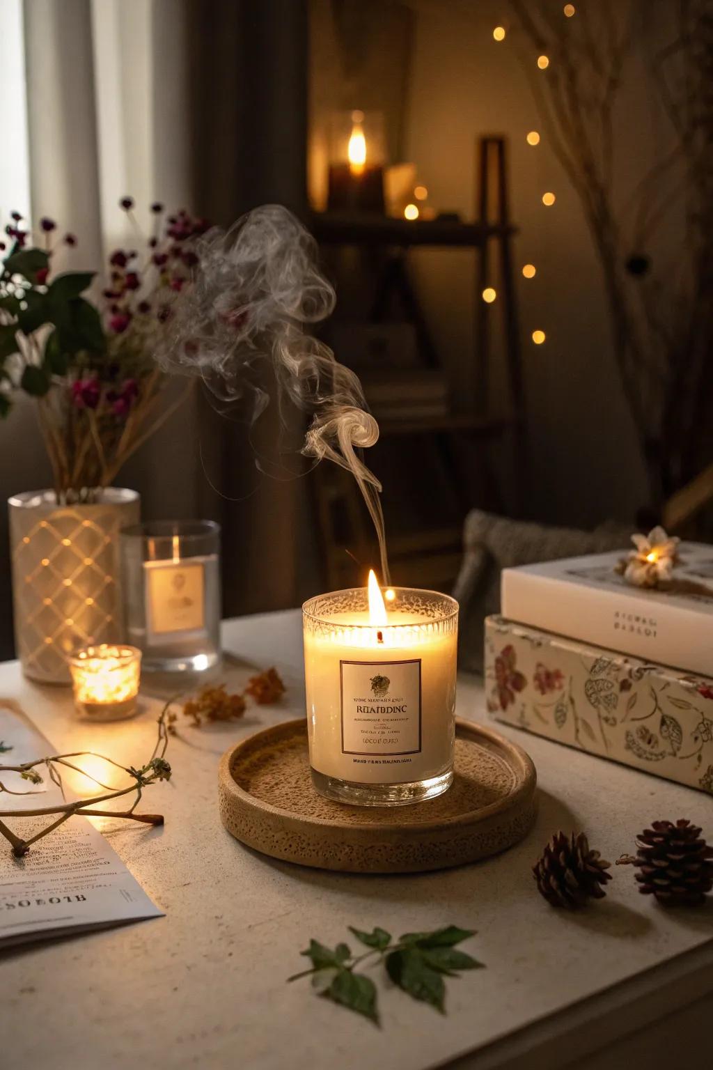Scented wax drips craft a snug and welcoming atmosphere.