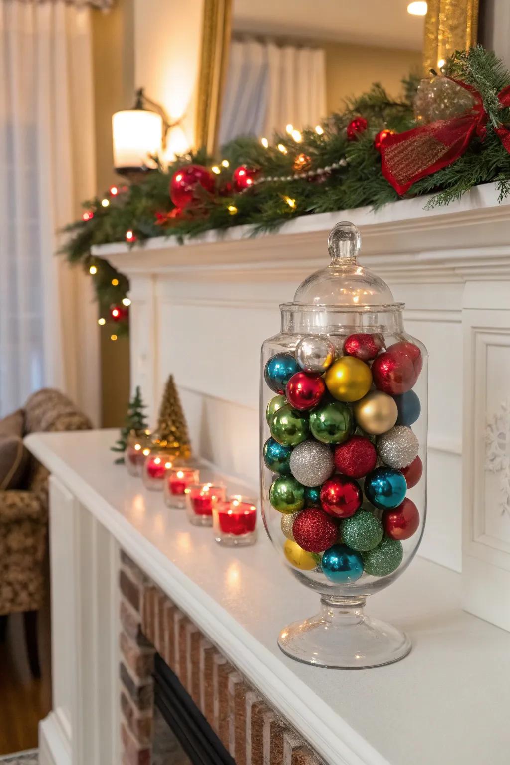 Celebrate the season through baubles as vase ornamentation.