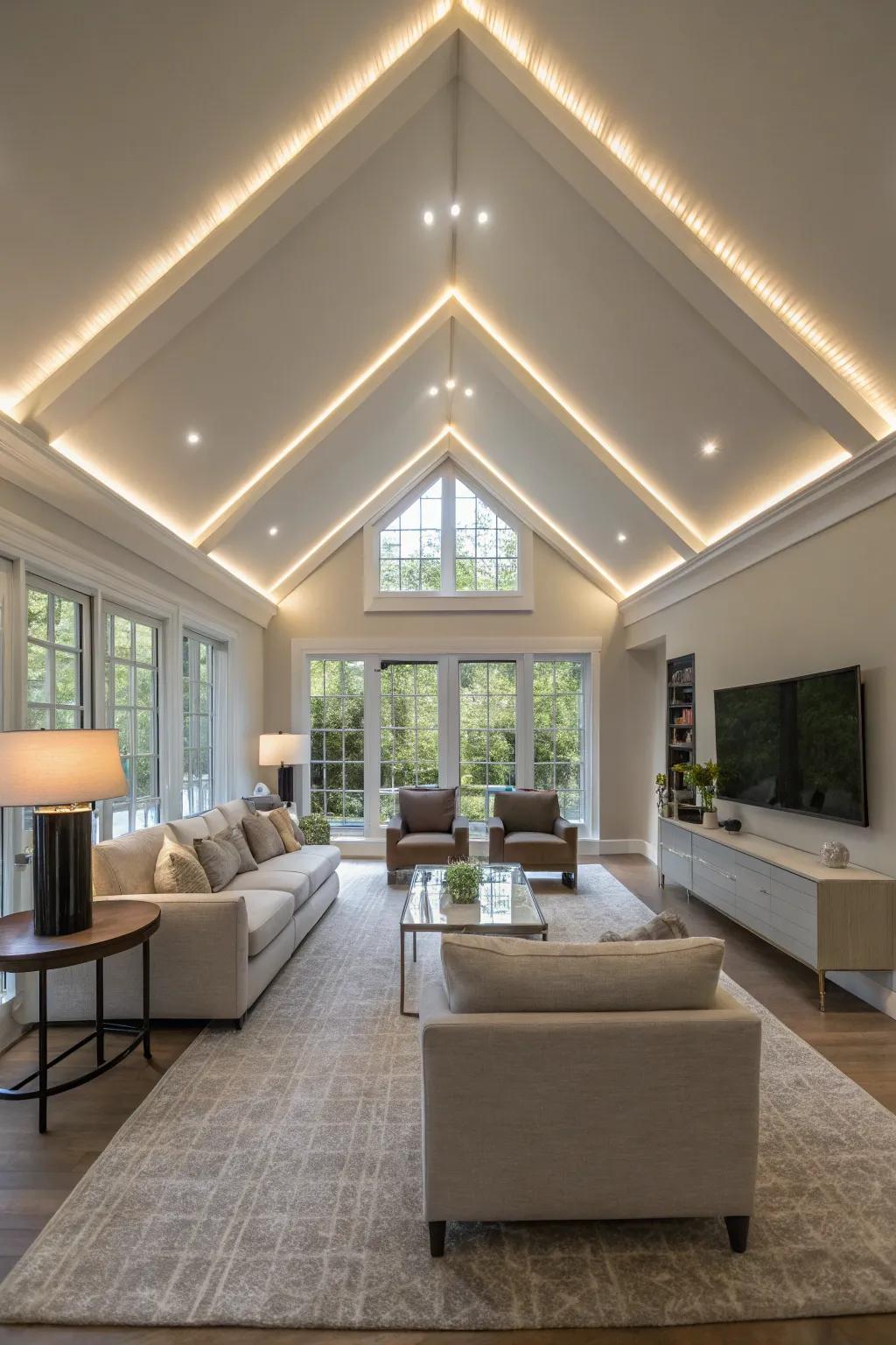 LED strips subtly emphasize structural elements.
