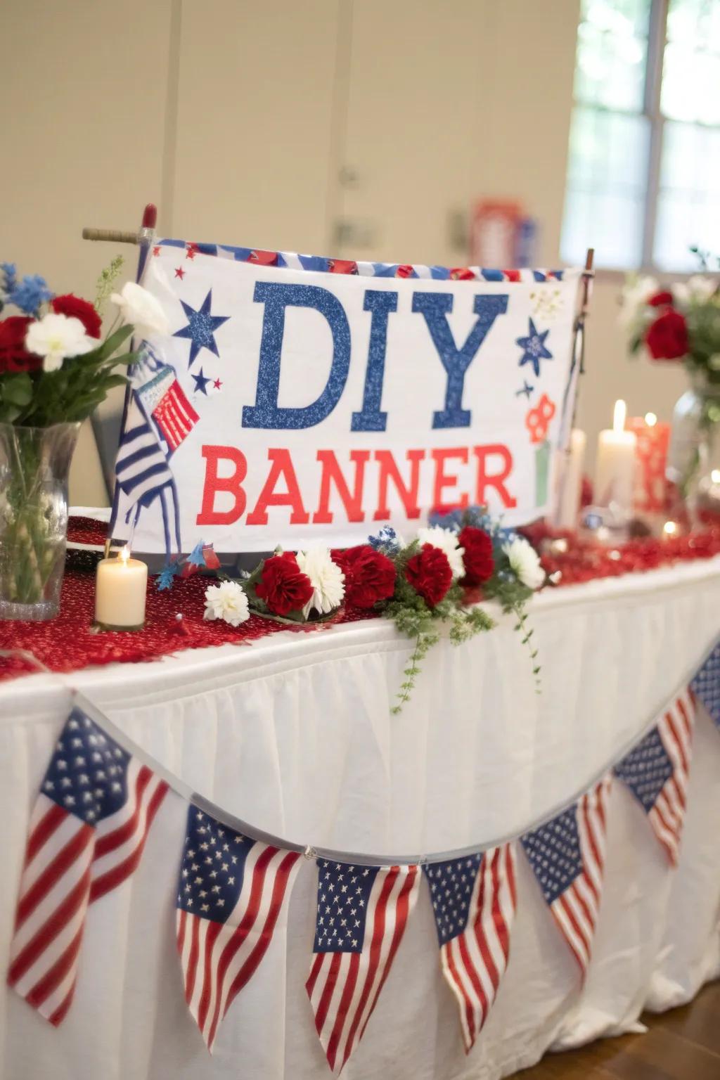A heartfelt DIY banner complementing the table.