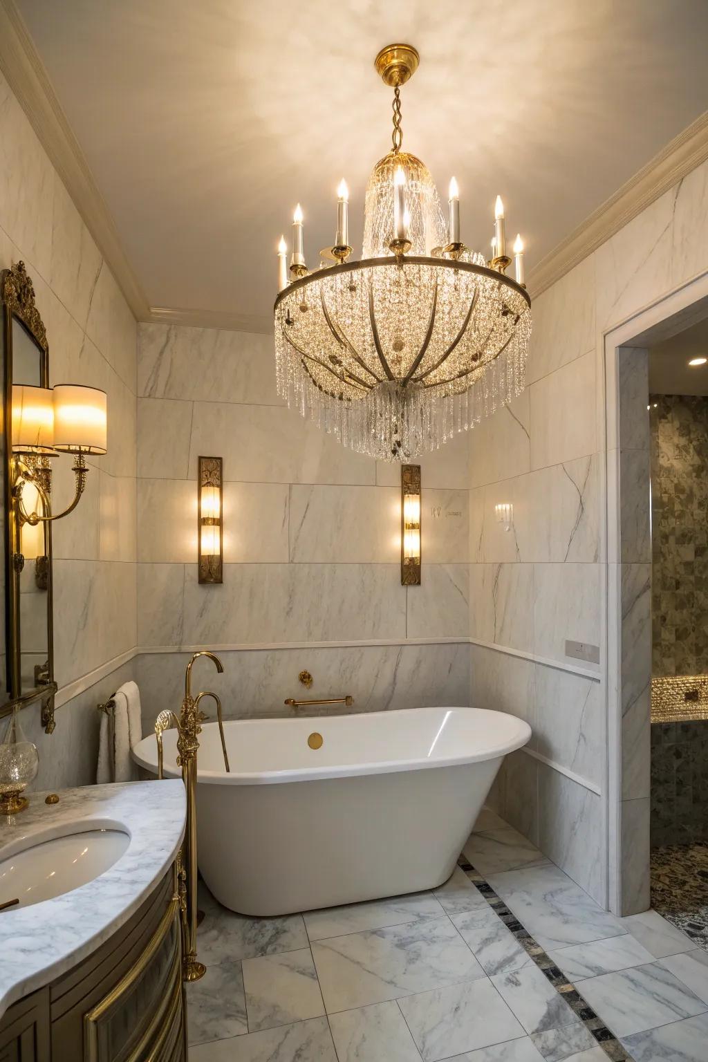 Chandeliers and sconces cast a warm, welcoming shimmer.
