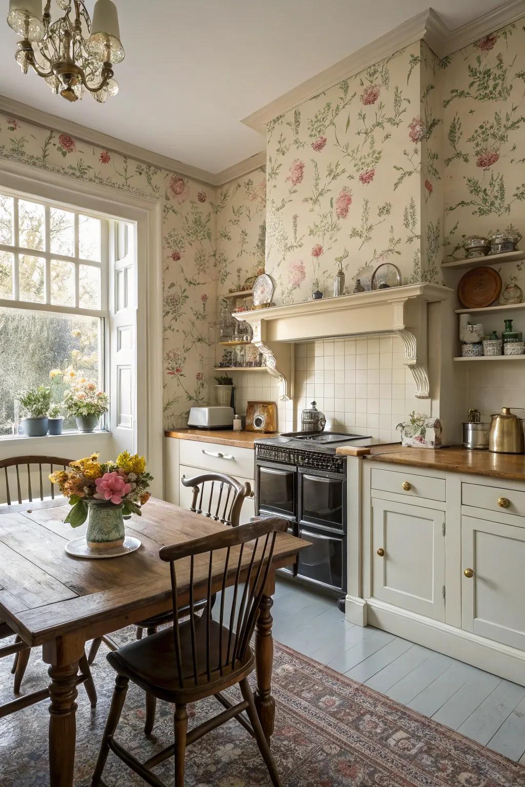Wall coverings add depth and a personal touch to Victorian kitchens.