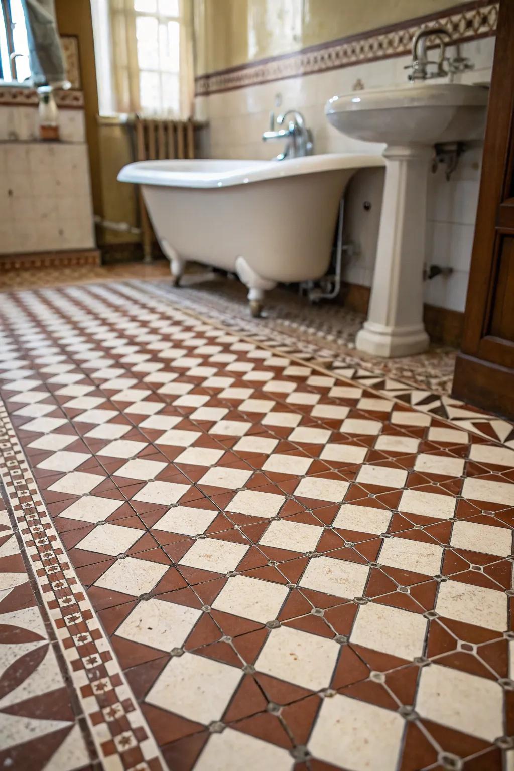 A tiled design adds a classic hint to vintage tiles.